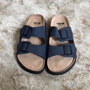 Quiksilver Embark deck slides. Double Buckle Slide Sandals in Navy and Tan